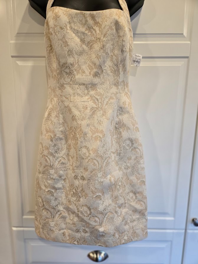 David Meister Cream & Gold Brocade Cocktail Dress - Womens size 6 NEW