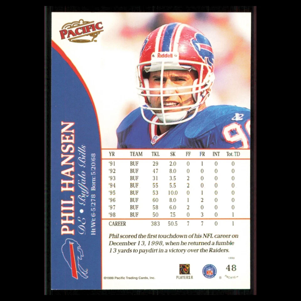 Phil Hansen #48 1999 Pacific Buffalo Bills Football Card NFL NM - Image 2 of 3