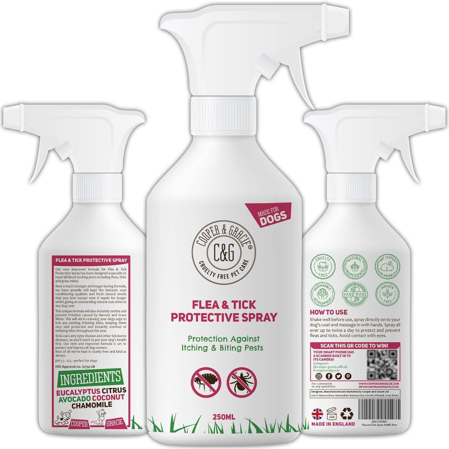 Dog Fleas Protection Spray 250ML - Natural Tick and Flea Prevention with Avocado