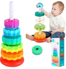 Baby Rainbow Tower Spinning Toy Colorful Gift Learning Activities 12m+ BPA Free