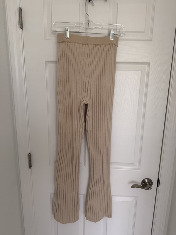Aerie Women's Beige Ribbed Knit Flare Leggings Elastic Waist Stretch, XS