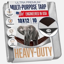 10x12 Heavy Duty Tarp, 10 Mil, Waterproof, UV Resistant, Grommets, Reversible