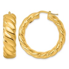 14K Yellow Gold Polished Twisted 10mm Hoop Earrings L 37.02mm, W 10mm
