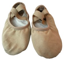 Womens Tan Cloth Ballet Dance Shoes Split Leather Sole Pads Elastic Size 8.5