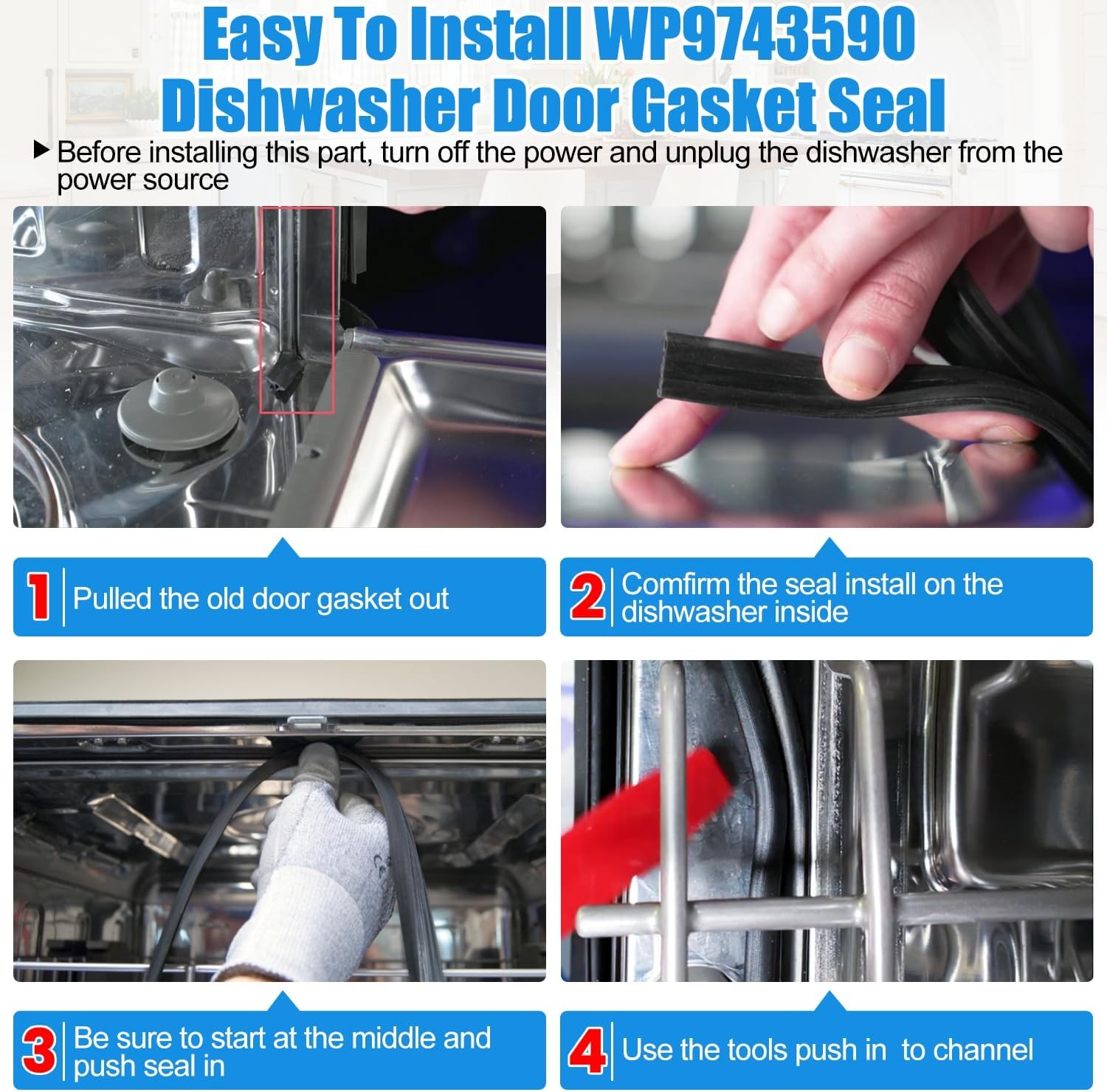 WP9743590 Dishwasher Door Seal Gasket Fit Whirlpool 9743590 Kenmore 665 KUDC