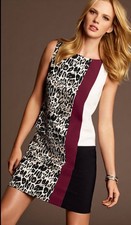 ANN TAYLOR Jacquard Ponte Knit Sheath Dress Colorblock Leopard Print Size 6