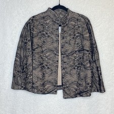 Chicos Lace-Embellished Jacket Size 2 Open Front 3/4 Sleeves Swing Beaded Blazer