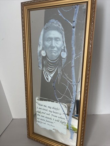 Chief Joseph's Prayer Print Native Mirrored Gold Gilt Frame 21.5x9.5” Vintage