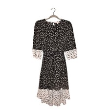 RILEY & RAE NEW $109 Black White Floral Tie Waist A-line Dress Size 2