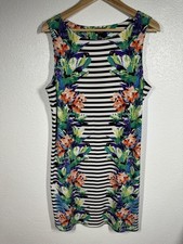 Nicole by Nicole Miller Dress Womens Large Black White Tropical Floral Striped
