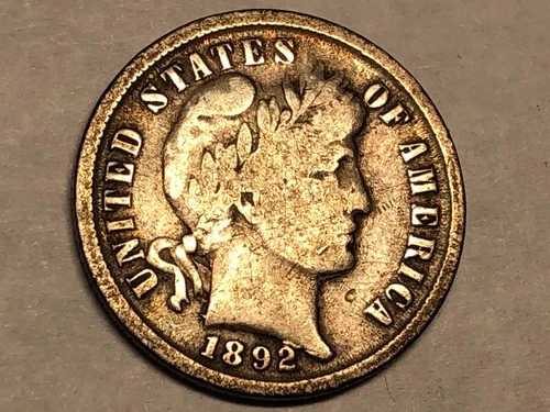 1892 BARBER silver U.S. dime. Fine, with an assortment of DIE CHIPS. #a1
