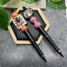 2 PC Handmade Silicone Acrylic Beads Black Ink Pen Set Spooky Season New C1498