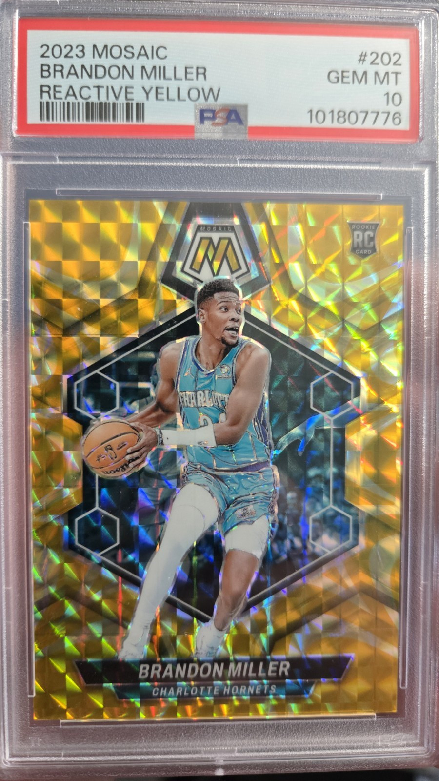 2023-24 Panini Mosaic Brandon Miller #202 Reactive Yellow Rookie PSA 10 Hornets