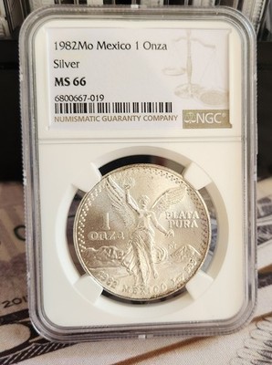 1982 Mo Mexico 1oz Fine Silver Onza NGC MS 66 Libertad Plata Pura