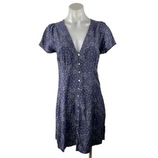 Madewell Blue Paisley Shirred V-Neck Button Down Short Sleeve Mini Shirt Dress 4