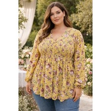 Torrid Plus Size 2X Yellow Floral Smocked But...