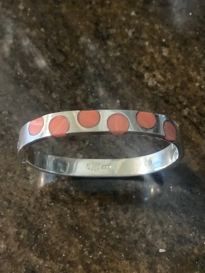 Винтажный Taxco серебро розовый коралл на петлях браслет 6», 36.1G, подпись Cielo Azul. - Изображение 4 из 4