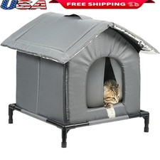 Waterproof Outdoor Cat Shelter Insulated Raised Support Pet House All Seasons US