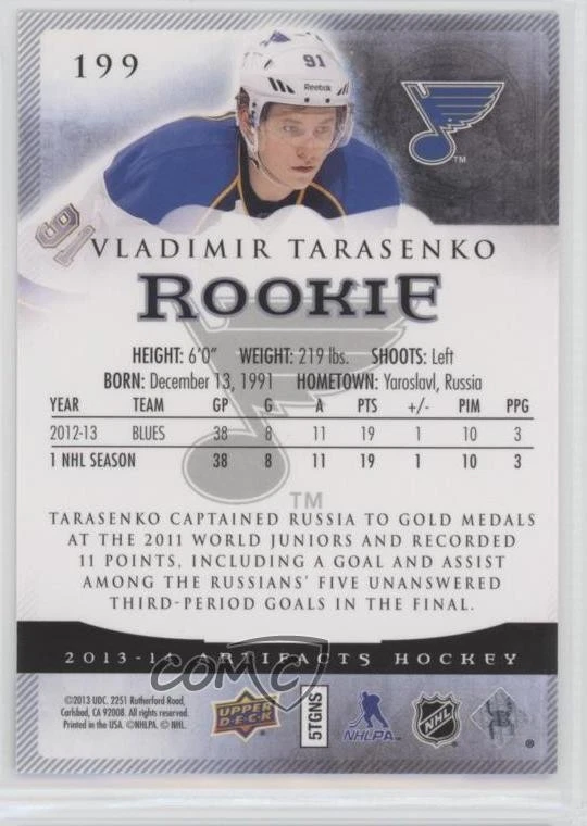 2013 Upper Deck Artifacts Rookies Emerald /99 Vladimir Tarasenko #199 Rookie RC - Image 2 of 2