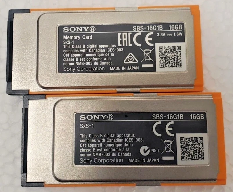 Lote de 2 tarjetas de memoria Sony SBS-16G1B 16GB SxS-1 Foto 3 de 3