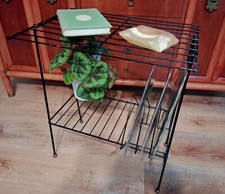 Vintage MCM Record Player LP Stand Metal Wire Shelves Black Mid Century Atomic