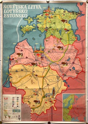 Original Vintage Poster SOWJETUNION - LITAUEN - LETTLAND - ESTLAND - KARTE - 1958