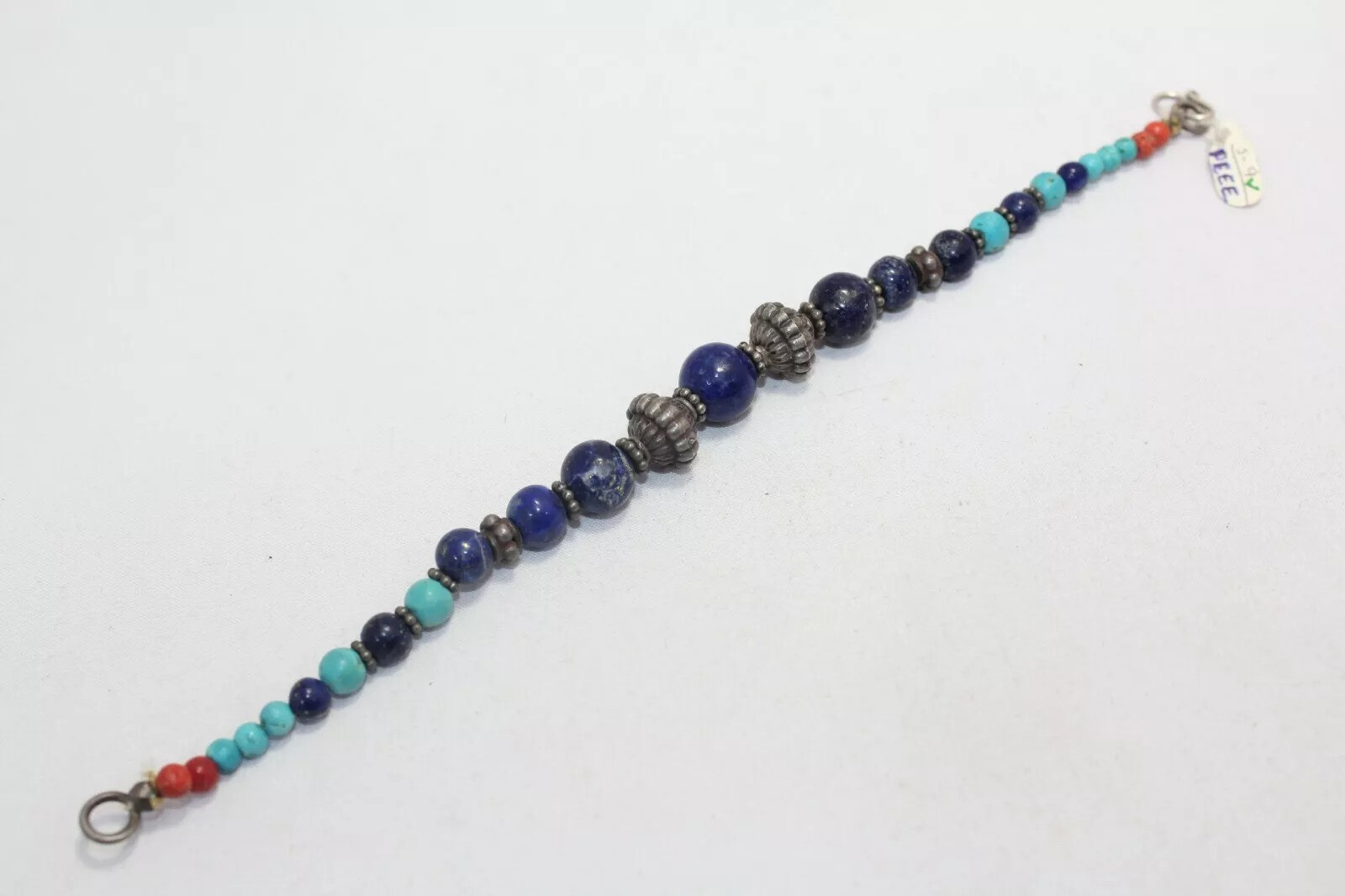 Sterling Silver 925 Bracelet with Lapis Lazuli Turquoise Coral Gemstones B32-image