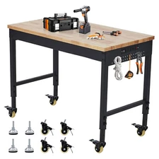 Adjustable Height Workbench 75"L x 25"W Work Bench Table with Power Outlets