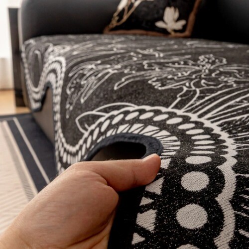 Floral Jacquard Chenille Sofa Cover Curved Hem Decor Sofa Towel Room Slipcover - Picture 5 of 16
