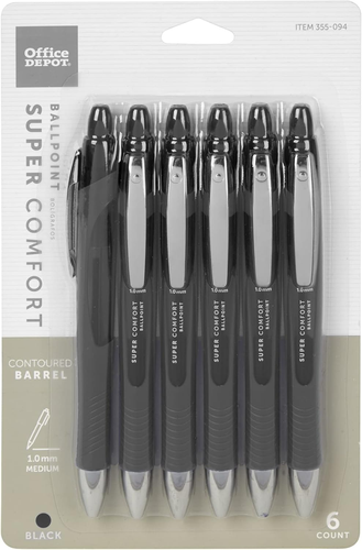 Retractable Ballpoint Pens, Medium Point 1.0Mm, Black Barrel, Black Ink, Pack of