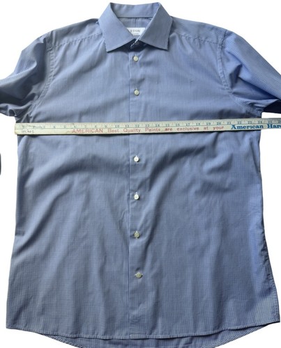 Camisa de vestir Eton para hombre talla 17/43 abotonada azul a cuadros cuello extendido popelina - Imagen 6 de 12
