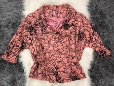 Lindi Women’s Pink Black Velvet Floral Burnout Zip Up Jacket Coat Sz L Euc K