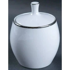 Sugar Bowl & Lid White Silver Serving Sleek Modern Look Bavaria Germany