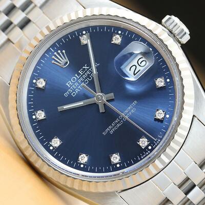 MENS ROLEX DATEJUST 16014 FACTORY DIAMOND DIAL 18K WHITE GOLD SS QUICKSET WATCH