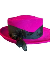 Vintage pink  With black trim  Feather wool hat Made In The USA