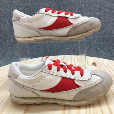Zara Shoes Youth 34 Girls Casual Lace Up Low Top Sneakers White Red Faux Leather