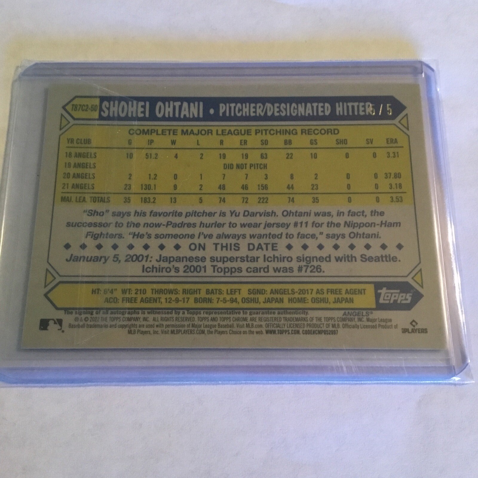 2022 Topps Chrome Series Shohei Ohtani Red Mojo Auto 5/5Best in