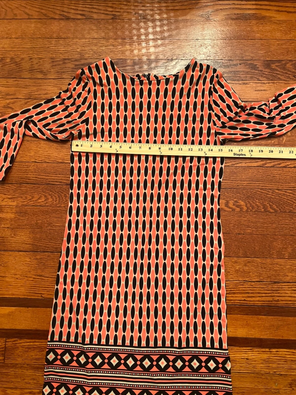 Abito donna Michael Kors arancione nero e arancione manica 3 4 a tubino taglia XS.