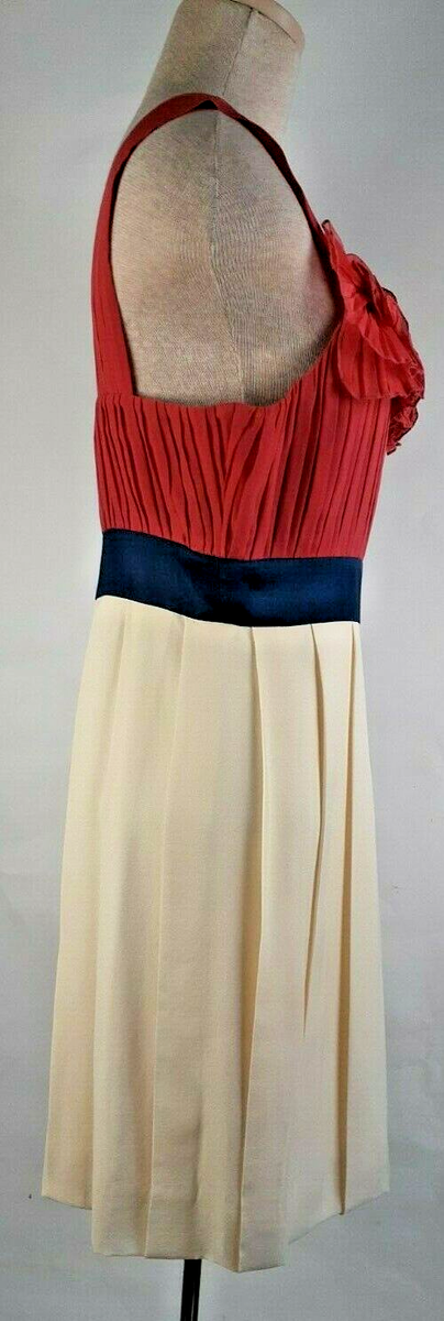BCBG Maxazria Women Silk Pleated Rosette Cream/Navy/Orange Dress Size 6 |  eBay