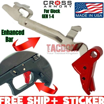 CROSS ARMORY RED RED SAFET FLAT CURVE Trigger + ENHANCED Bar for GL0CK GEN 1 2 3