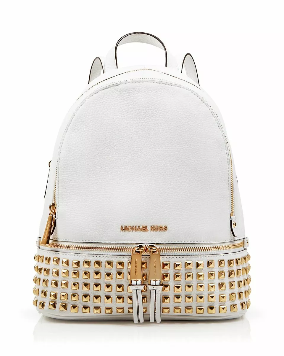 Michael Kors Rhea Zip Pale Gold Medium Backpack  Handbags michael kors,  Metallic backpacks, Studded backpack