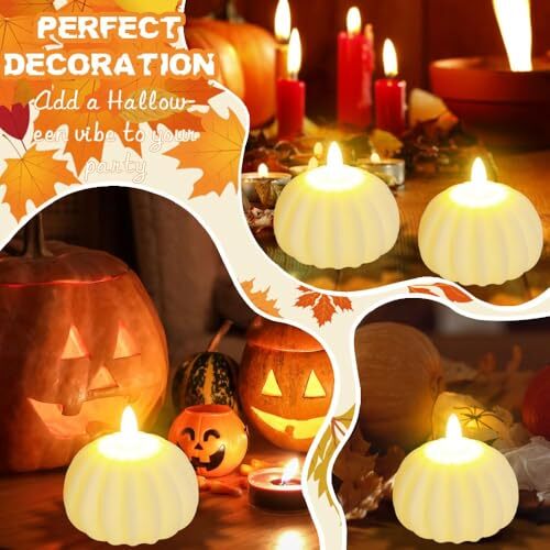 4 Stück Herbst Deko für Zuhause Kürbis Simulation LED Kerze Halloween Kürbis - Bild 5 von 8