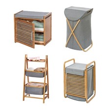 Mobile Contenitore Bambù Panca Portabiancheria Organizer Scaffale Bagno Baleari