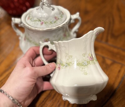 Antique 1900 W&E Corn England HUGE Porcelain Creamer & Sugar Bowl