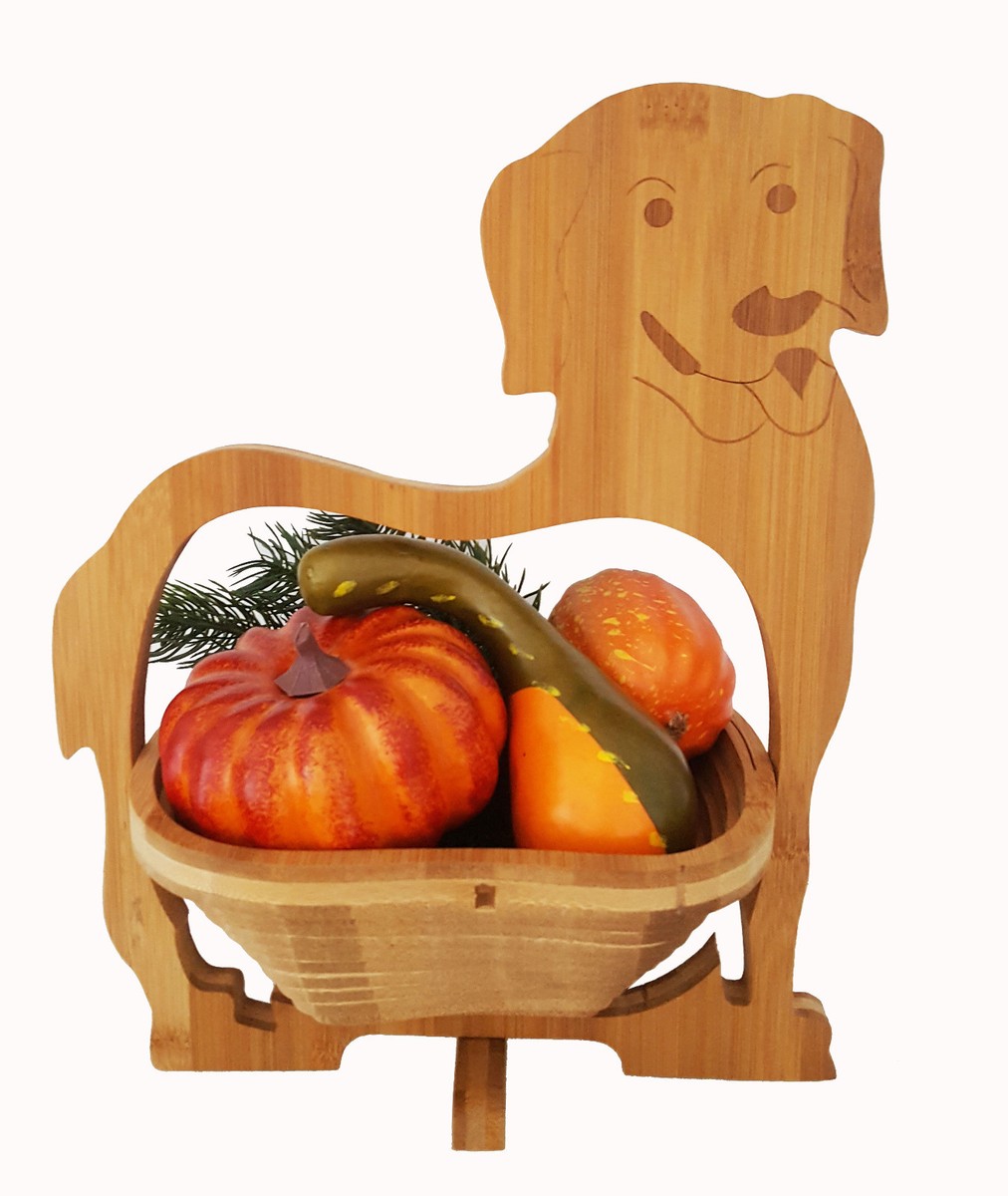 cleanprince Cesto pieghevole > cani < CANE Cestino bambù 30x30 cm DI LEGNO Ciotola frutta decorativa per la Porta Verdure sottobicchieri NIDO PASQUALE
