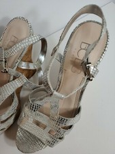 BCBG Paris Woman Strappy 5" Heels Corks Wedge metallic silver Open Sandal 9B