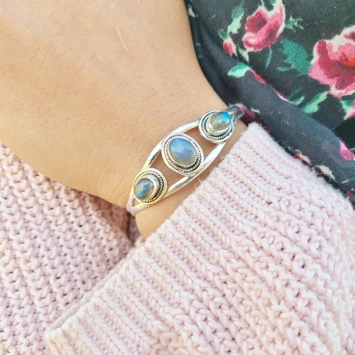 Wonderful Labraforite Gemstone 925 Sterling Silver Handmade Bracelet Cuff WL-55 - Picture 5 of 7
