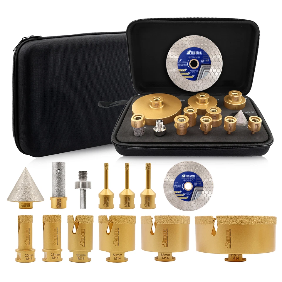13pc M14 Diamant Fliesenbohrer Set Bohrkronen Diascheibe Winkelschleifer 6-110mm