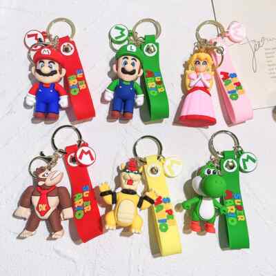 6 Styles Anime Super Mario Schlüsselanhänger Mario Bros Luigi Toad Bowser Figur