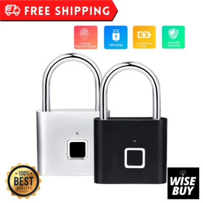 Black Silver Keyless USB Rechargeable Door Lock Fingerprint Smart Padlock